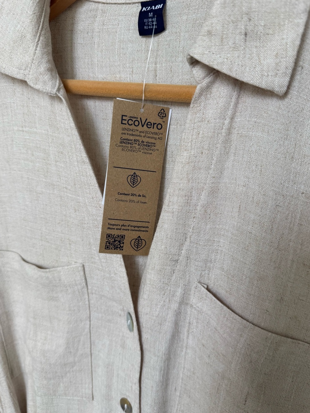 Beige Button-Front Dress with Tie Belt - Picture 5 of 7